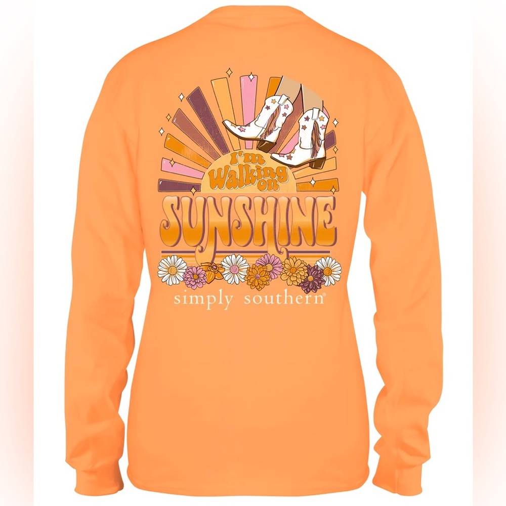 NWT Simply Southern orange country boots graphic long sleeve shirt sunshine